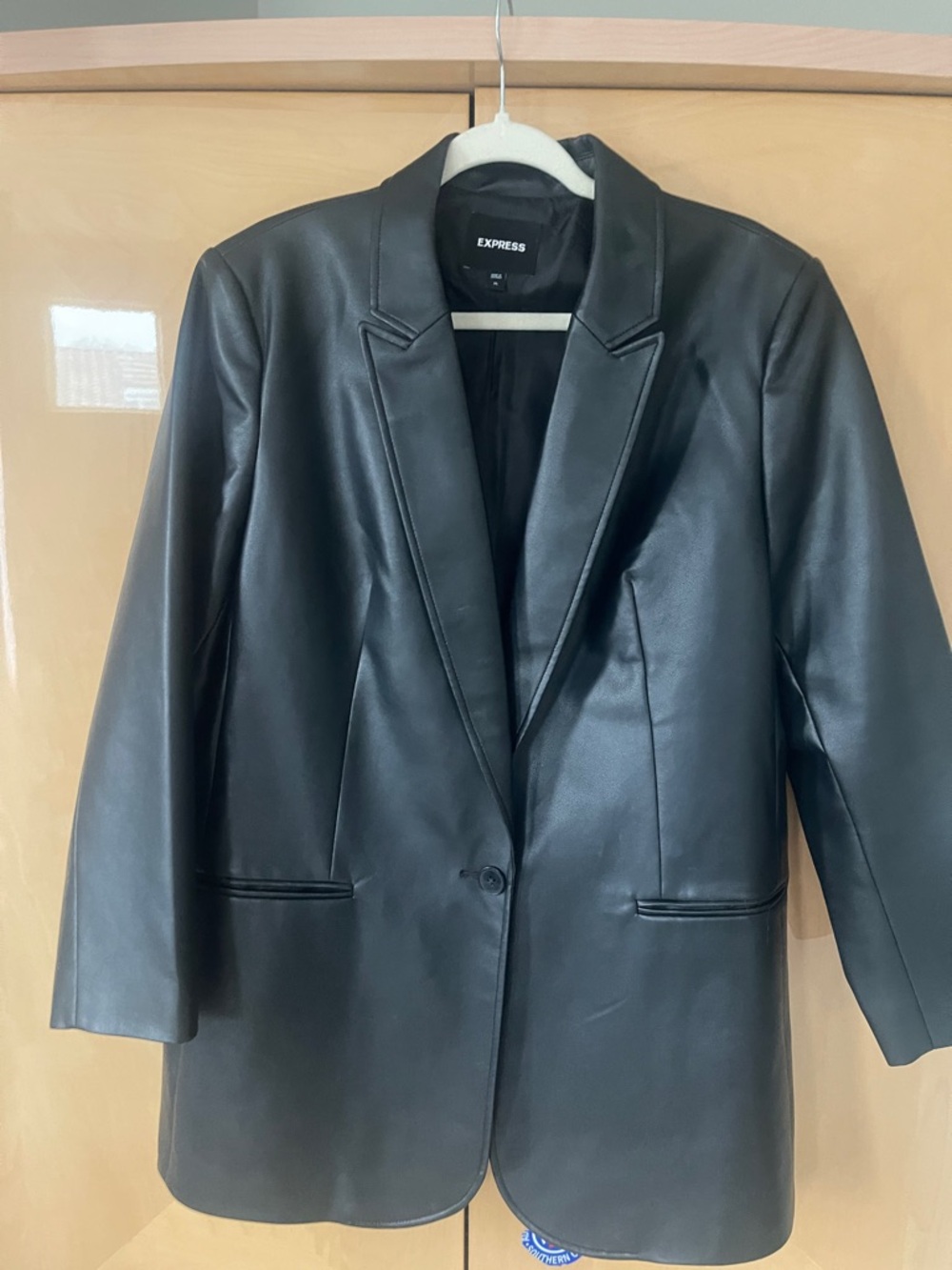 Express Black Faux Leather Single-Button Blazer